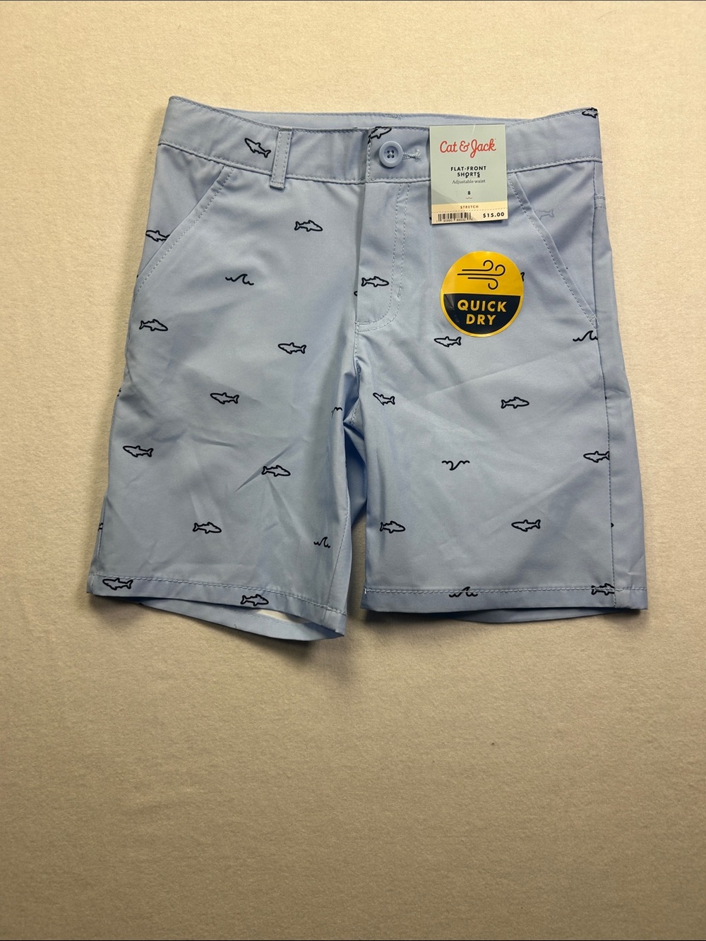 Cat & Jack Pale Blue Shark-Pattern Flat-Front Shorts